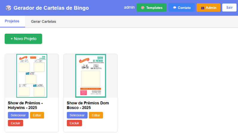 Página inicial do sistema